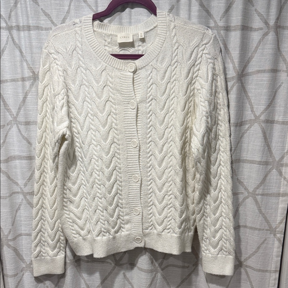 Cyrus Ivory Cable-Knit Button Cardigan